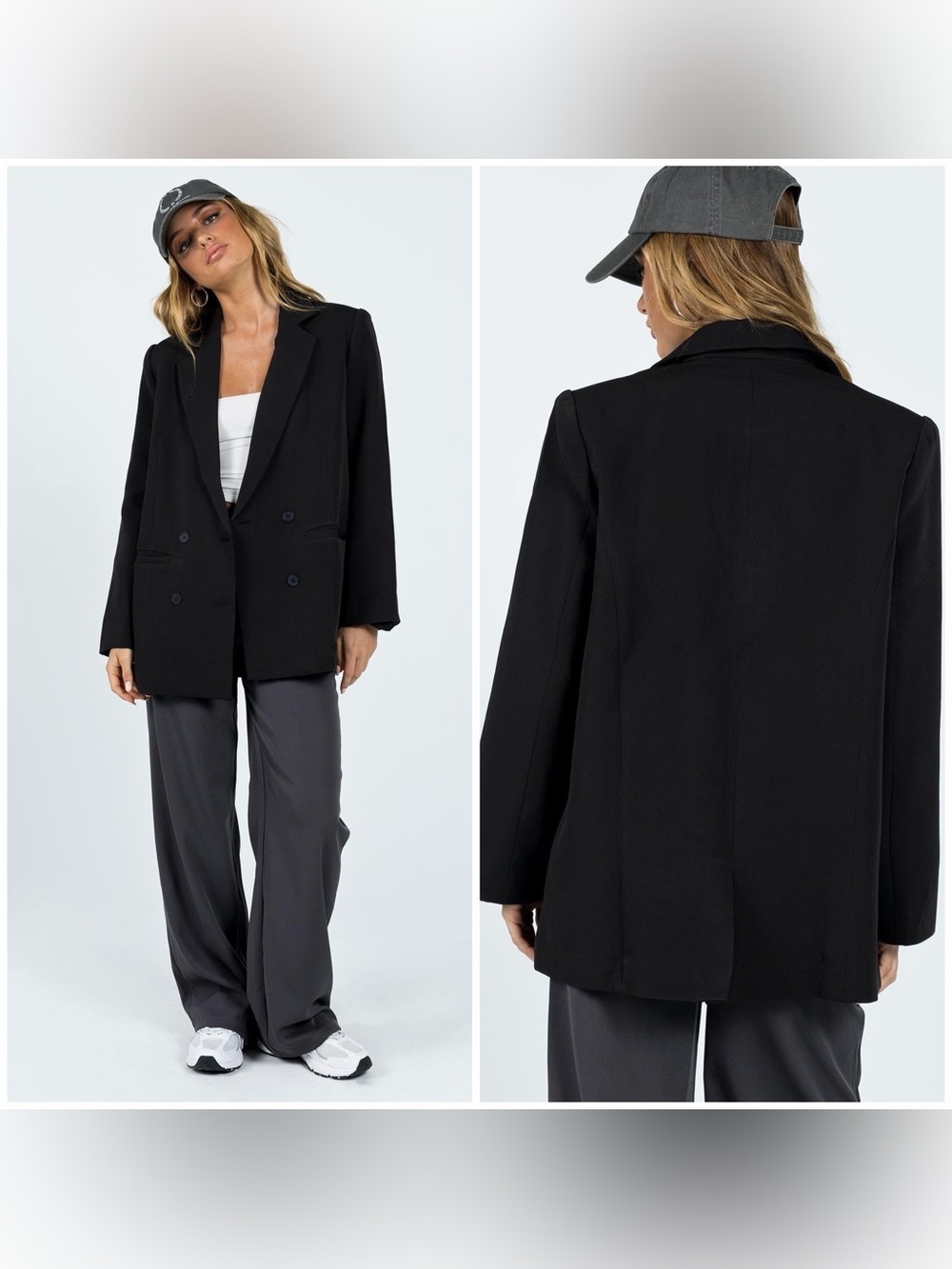 Lioness Wyoming Classic Oversized Double Breasted Black Blazer Size Small